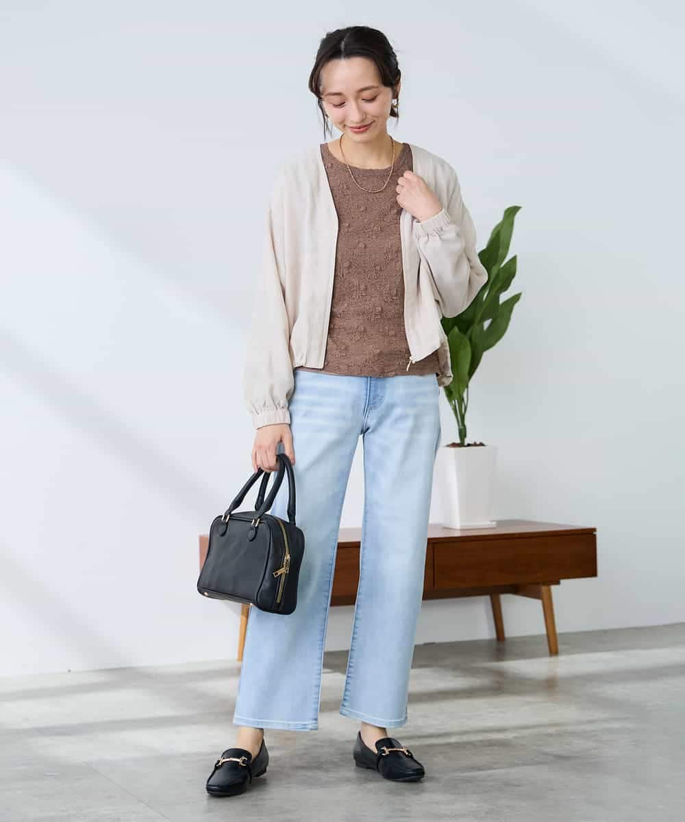 K3JFD12089 a.v.v Elmi(アー・ヴェ・ヴェ) 【低身長サイズ】Vネックシアーブルゾン ベージュ