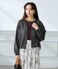 K3JFD12089 a.v.v Elmi(アー・ヴェ・ヴェ) 【低身長サイズ】Vネックシアーブルゾン ベージュ