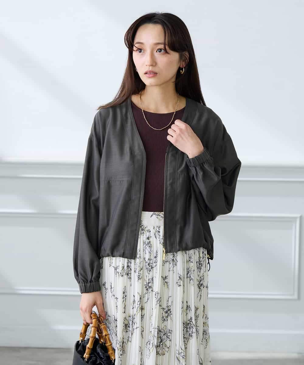 K3JFD12089 a.v.v Elmi(アー・ヴェ・ヴェ) 【低身長サイズ】Vネックシアーブルゾン ベージュ