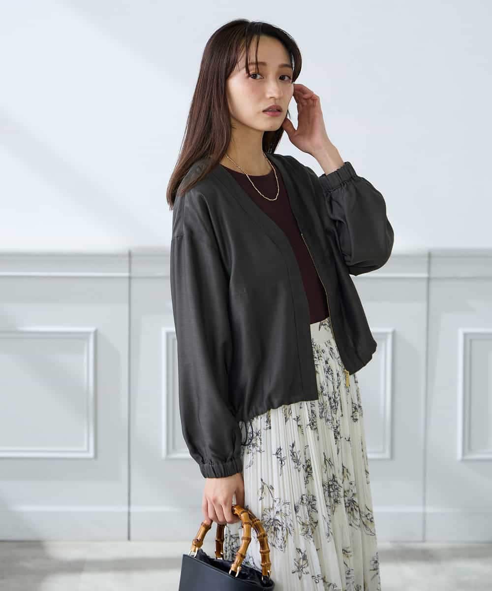 K3JFD12089 a.v.v Elmi(アー・ヴェ・ヴェ) 【低身長サイズ】Vネックシアーブルゾン ベージュ