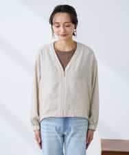 K3JFD12089 a.v.v Elmi(アー・ヴェ・ヴェ) 【低身長サイズ】Vネックシアーブルゾン ベージュ