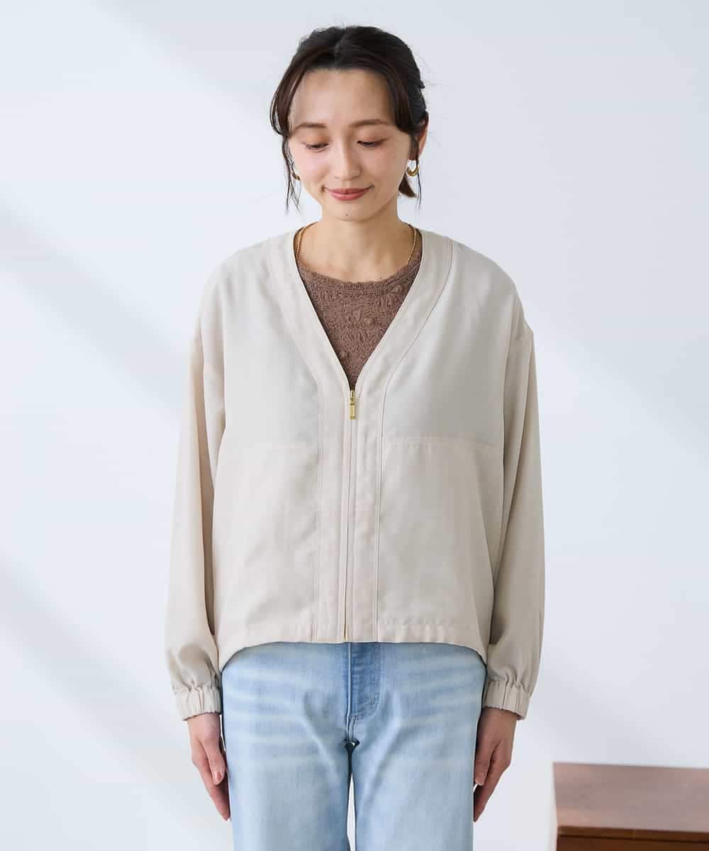 K3JFD12089 a.v.v Elmi(アー・ヴェ・ヴェ) 【低身長サイズ】Vネックシアーブルゾン ベージュ