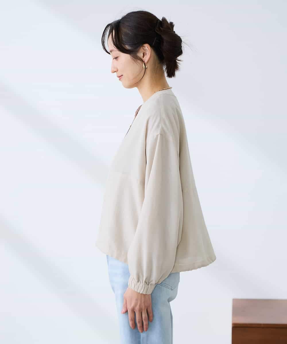 K3JFD12089 a.v.v Elmi(アー・ヴェ・ヴェ) 【低身長サイズ】Vネックシアーブルゾン ベージュ