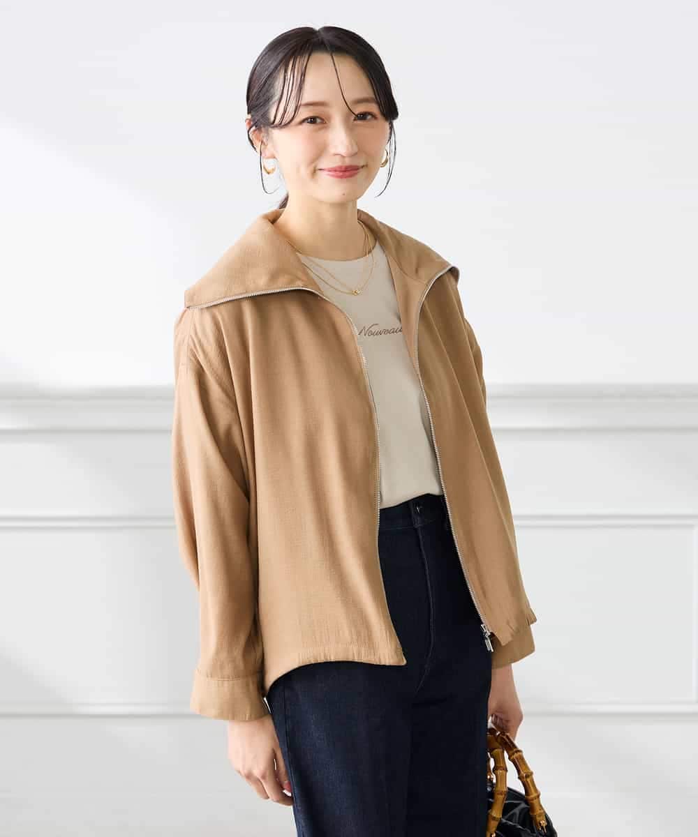 K3JFD13089 a.v.v Elmi(アー・ヴェ・ヴェ) 【低身長サイズ】スタンドカラーセミシアーブルゾン ベージュ