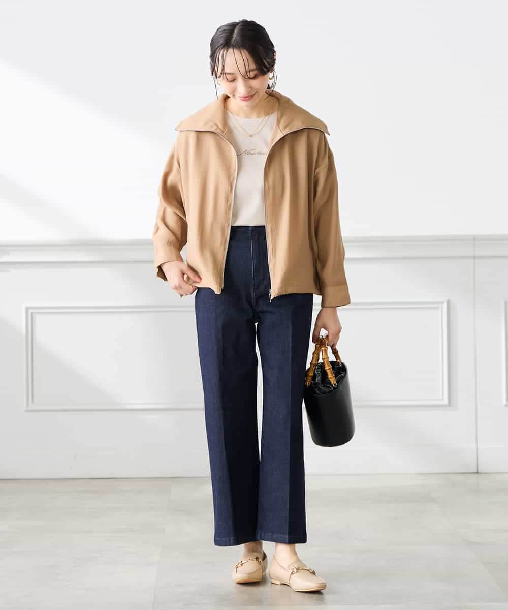 K3JFD13089 a.v.v Elmi(アー・ヴェ・ヴェ) 【低身長サイズ】スタンドカラーセミシアーブルゾン ベージュ