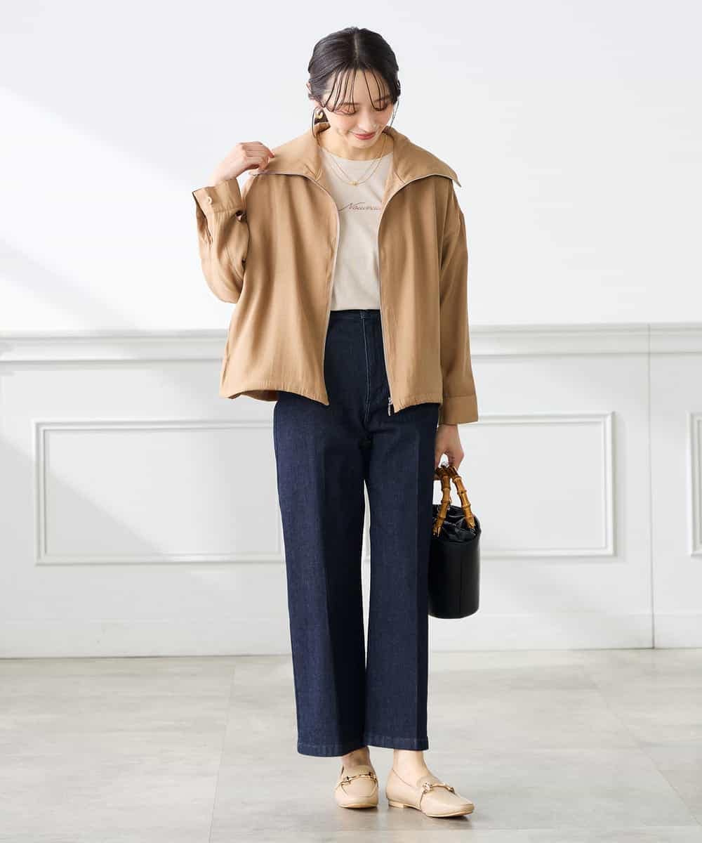 K3JFD13089 a.v.v Elmi(アー・ヴェ・ヴェ) 【低身長サイズ】スタンドカラーセミシアーブルゾン ベージュ