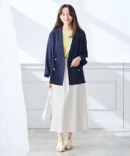 K3JGD05109 a.v.v Elmi(アー・ヴェ・ヴェ) 【低身長サイズ】リネンライクダブルブレストジャケット【セットアップ対応/接触冷感/UVカット/アンチピリング】 ネイビー