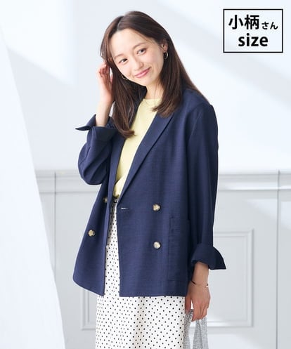 K3JGD05109 a.v.v Elmi 【低身長サイズ/接触冷感/UVカット】リネンライクダブルブレストジャケット【セットアップ対応/アンチピリング】