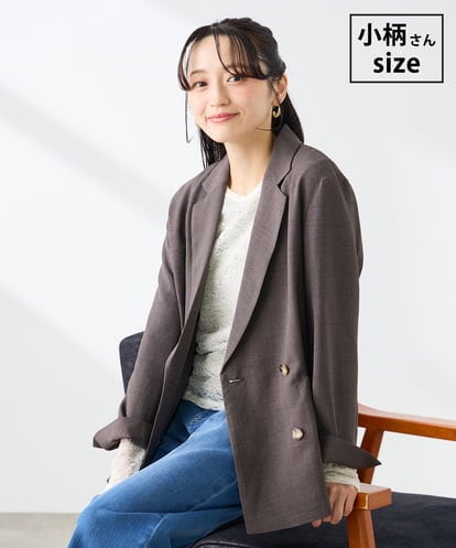 K3JGD05109 a.v.v Elmi 【低身長サイズ/接触冷感/UVカット】リネンライクダブルブレストジャケット【セットアップ対応/アンチピリング】