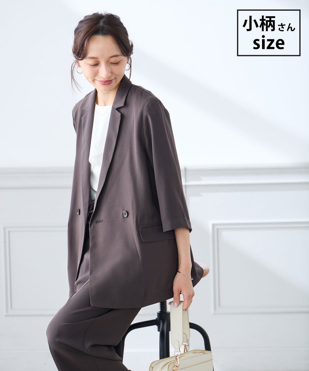 K3JGD06089 a.v.v Elmi(アー・ヴェ・ヴェ) 【低身長サイズ】ハーフスリーブダブルジャケット［接触冷感/速乾/UVカット/イージーケア］ ダークグレー