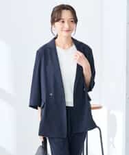 K3JGD06089 a.v.v Elmi(アー・ヴェ・ヴェ) 【低身長サイズ】ハーフスリーブダブルジャケット［接触冷感/速乾/UVカット/イージーケア］ ネイビー