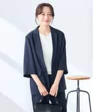 K3JGD06089 a.v.v Elmi(アー・ヴェ・ヴェ) 【低身長サイズ】ハーフスリーブダブルジャケット［接触冷感/速乾/UVカット/イージーケア］ ネイビー