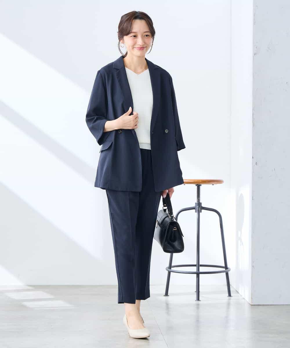 K3JGD06089 a.v.v Elmi(アー・ヴェ・ヴェ) 【低身長サイズ】ハーフスリーブダブルジャケット［接触冷感/速乾/UVカット/イージーケア］ ネイビー