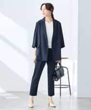 K3JGD06089 a.v.v Elmi(アー・ヴェ・ヴェ) 【低身長サイズ】ハーフスリーブダブルジャケット［接触冷感/速乾/UVカット/イージーケア］ ネイビー