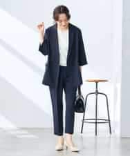 K3JGD06089 a.v.v Elmi(アー・ヴェ・ヴェ) 【低身長サイズ】ハーフスリーブダブルジャケット［接触冷感/速乾/UVカット/イージーケア］ ネイビー