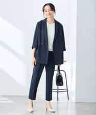 K3JGD06089 a.v.v Elmi(アー・ヴェ・ヴェ) 【低身長サイズ】ハーフスリーブダブルジャケット［接触冷感/速乾/UVカット/イージーケア］ ネイビー