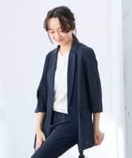 K3JGD06089 a.v.v Elmi(アー・ヴェ・ヴェ) 【低身長サイズ】ハーフスリーブダブルジャケット［接触冷感/速乾/UVカット/イージーケア］ ネイビー