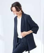 K3JGD06089 a.v.v Elmi(アー・ヴェ・ヴェ) 【低身長サイズ】ハーフスリーブダブルジャケット［接触冷感/速乾/UVカット/イージーケア］ ネイビー