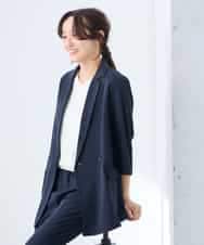 K3JGD06089 a.v.v Elmi(アー・ヴェ・ヴェ) 【低身長サイズ】ハーフスリーブダブルジャケット［接触冷感/速乾/UVカット/イージーケア］ ネイビー