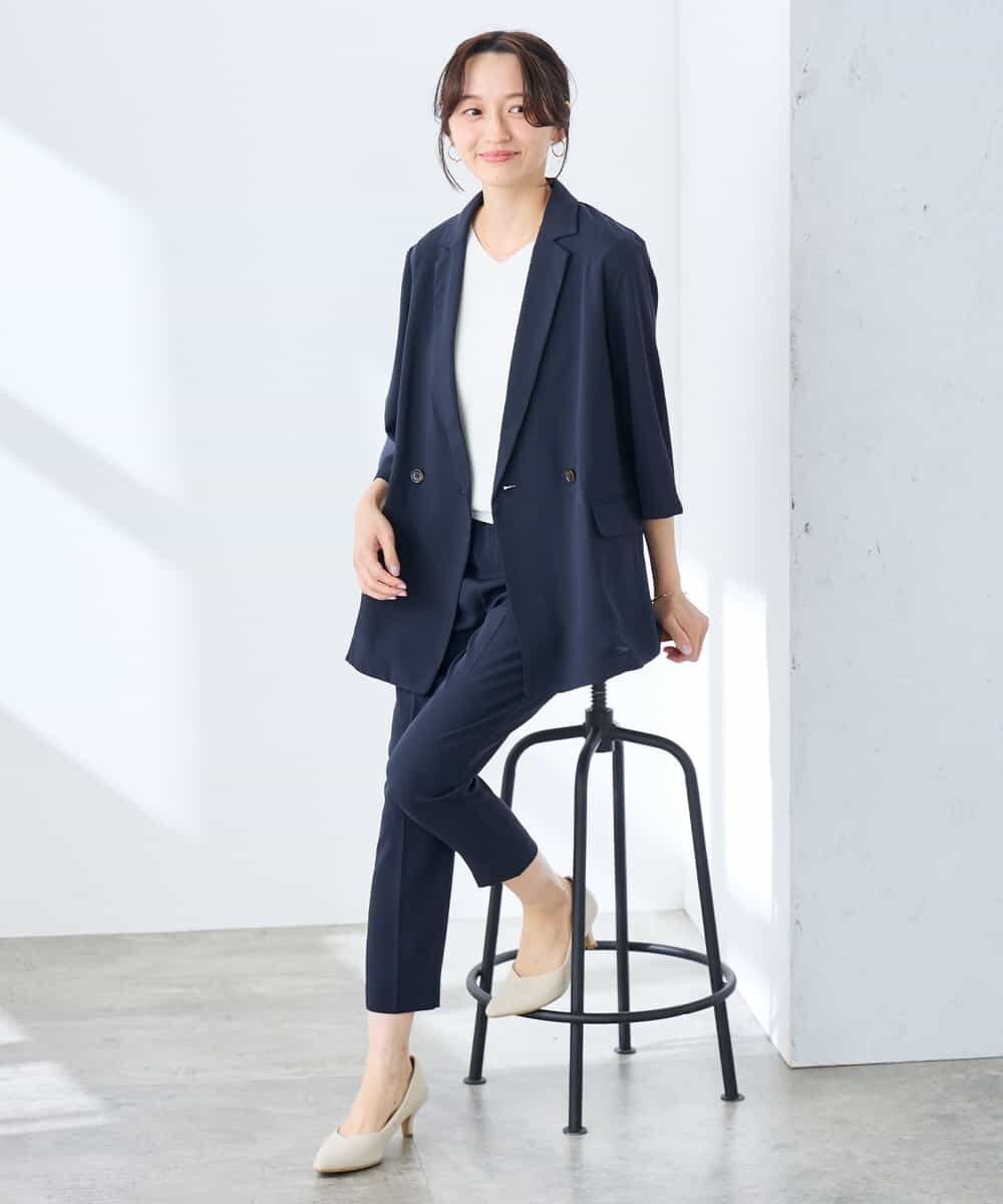 K3JGD06089 a.v.v Elmi(アー・ヴェ・ヴェ) 【低身長サイズ】ハーフスリーブダブルジャケット［接触冷感/速乾/UVカット/イージーケア］ ネイビー