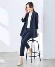 K3JGD06089 a.v.v Elmi(アー・ヴェ・ヴェ) 【低身長サイズ】ハーフスリーブダブルジャケット［接触冷感/速乾/UVカット/イージーケア］ ネイビー