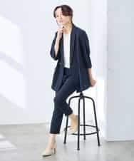 K3JGD06089 a.v.v Elmi(アー・ヴェ・ヴェ) 【低身長サイズ】ハーフスリーブダブルジャケット［接触冷感/速乾/UVカット/イージーケア］ ネイビー