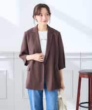 K3JGD06089 a.v.v Elmi(アー・ヴェ・ヴェ) 【低身長サイズ】ハーフスリーブダブルジャケット［接触冷感/速乾/UVカット/イージーケア］ ネイビー