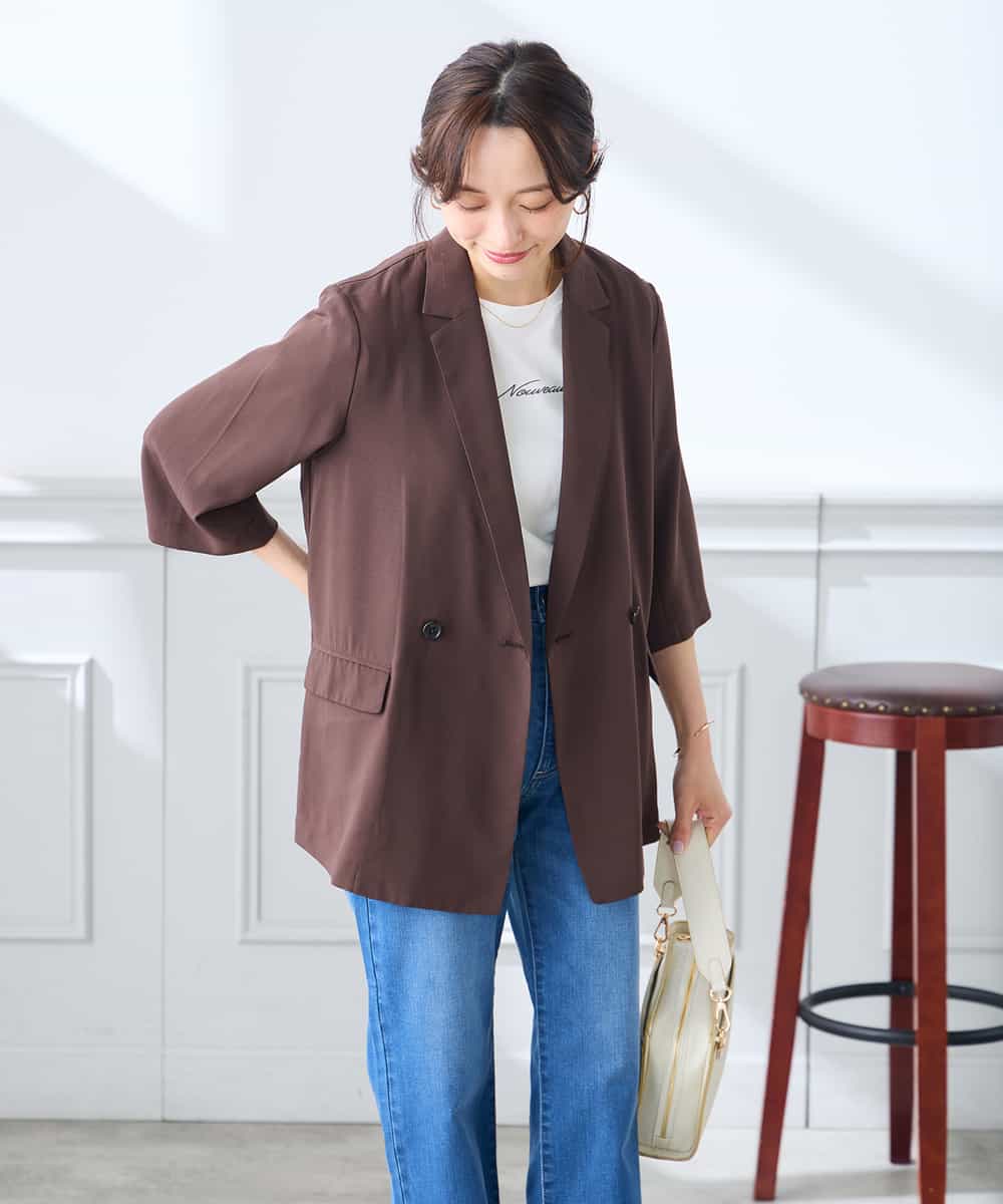 K3JGD06089 a.v.v Elmi(アー・ヴェ・ヴェ) 【低身長サイズ】ハーフスリーブダブルジャケット［接触冷感/速乾/UVカット/イージーケア］ ネイビー