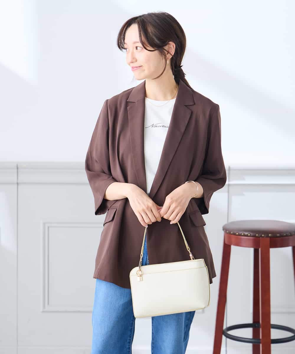 K3JGD06089 a.v.v Elmi(アー・ヴェ・ヴェ) 【低身長サイズ】ハーフスリーブダブルジャケット［接触冷感/速乾/UVカット/イージーケア］ ネイビー