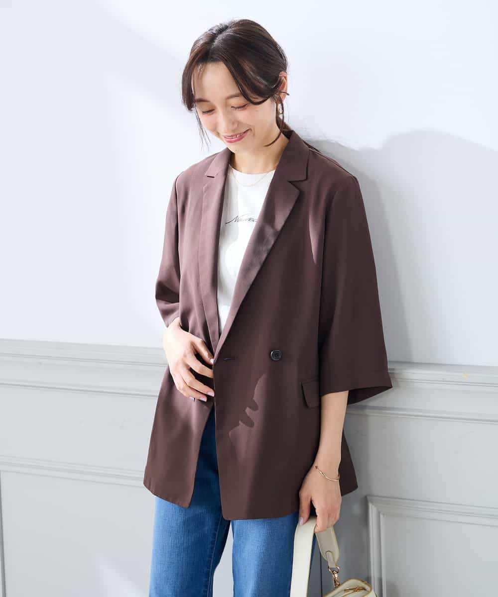 K3JGD06089 a.v.v Elmi(アー・ヴェ・ヴェ) 【低身長サイズ】ハーフスリーブダブルジャケット［接触冷感/速乾/UVカット/イージーケア］ ネイビー