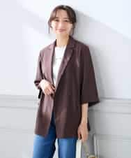 K3JGD06089 a.v.v Elmi(アー・ヴェ・ヴェ) 【低身長サイズ】ハーフスリーブダブルジャケット［接触冷感/速乾/UVカット/イージーケア］ ネイビー