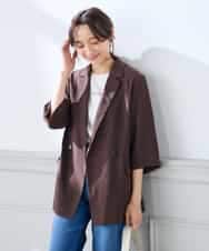 K3JGD06089 a.v.v Elmi(アー・ヴェ・ヴェ) 【低身長サイズ】ハーフスリーブダブルジャケット［接触冷感/速乾/UVカット/イージーケア］ ネイビー