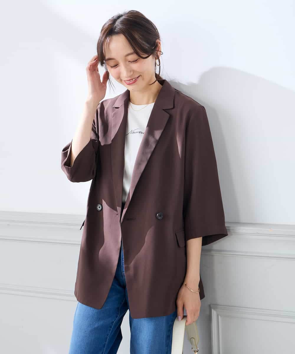 K3JGD06089 a.v.v Elmi(アー・ヴェ・ヴェ) 【低身長サイズ】ハーフスリーブダブルジャケット［接触冷感/速乾/UVカット/イージーケア］ ネイビー