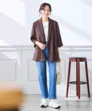 K3JGD06089 a.v.v Elmi(アー・ヴェ・ヴェ) 【低身長サイズ】ハーフスリーブダブルジャケット［接触冷感/速乾/UVカット/イージーケア］ ネイビー