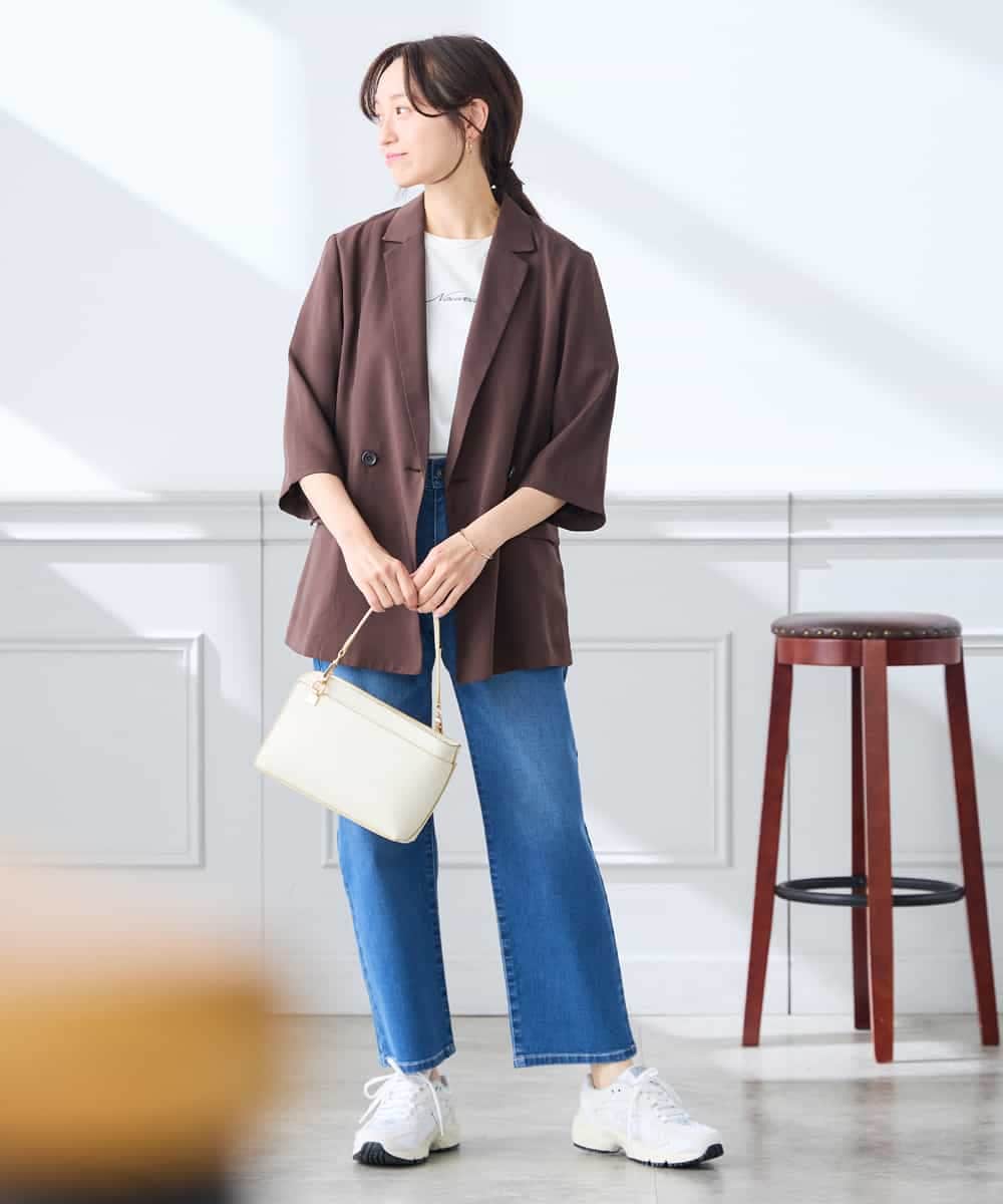 K3JGD06089 a.v.v Elmi(アー・ヴェ・ヴェ) 【低身長サイズ】ハーフスリーブダブルジャケット［接触冷感/速乾/UVカット/イージーケア］ ネイビー