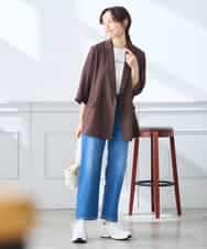 K3JGD06089 a.v.v Elmi(アー・ヴェ・ヴェ) 【低身長サイズ】ハーフスリーブダブルジャケット［接触冷感/速乾/UVカット/イージーケア］ ネイビー