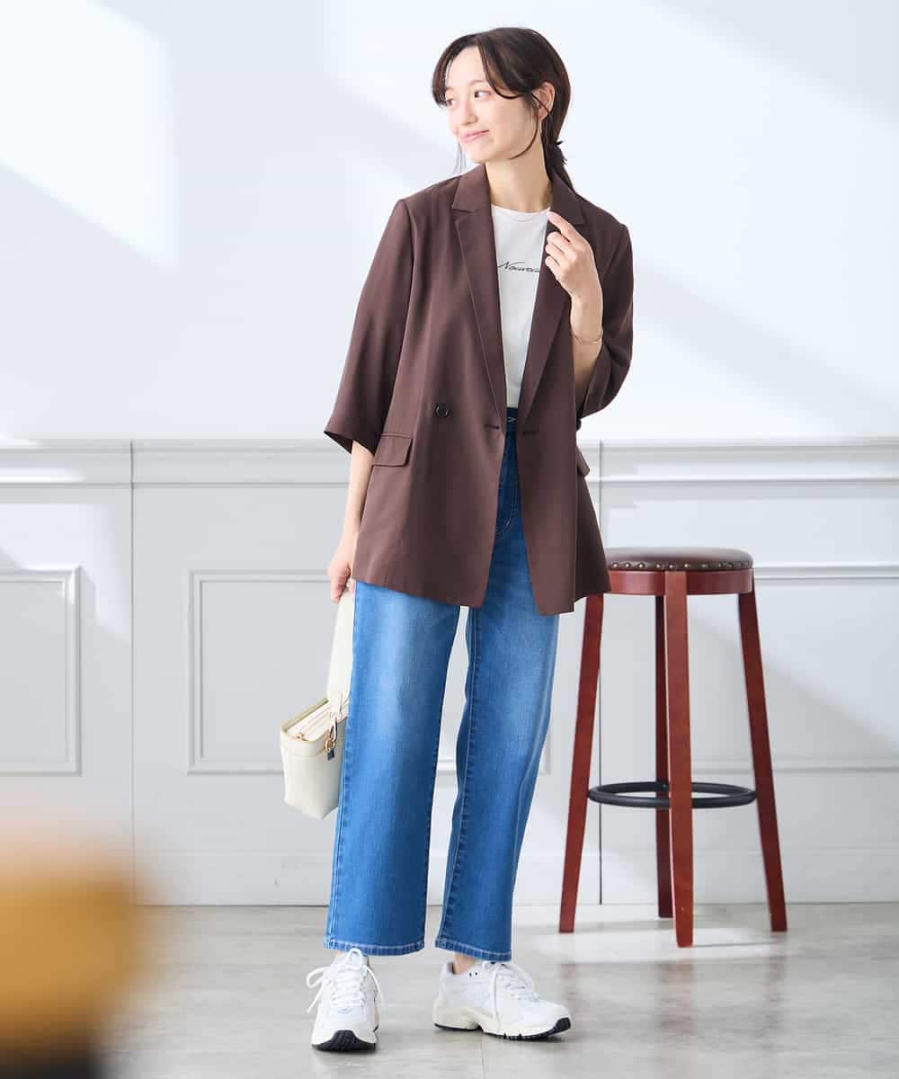 K3JGD06089 a.v.v Elmi(アー・ヴェ・ヴェ) 【低身長サイズ】ハーフスリーブダブルジャケット［接触冷感/速乾/UVカット/イージーケア］ ネイビー