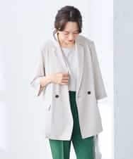 K3JGD06089 a.v.v Elmi(アー・ヴェ・ヴェ) 【低身長サイズ】ハーフスリーブダブルジャケット［接触冷感/速乾/UVカット/イージーケア］ ネイビー