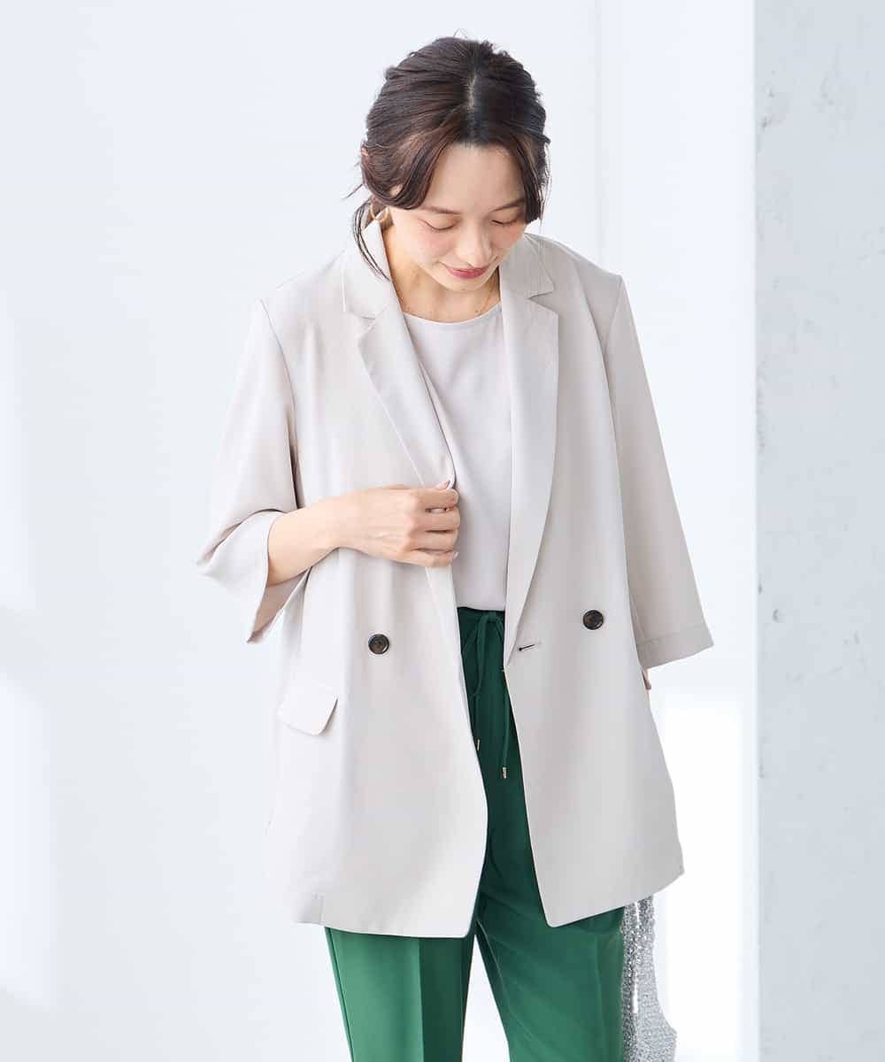 K3JGD06089 a.v.v Elmi(アー・ヴェ・ヴェ) 【低身長サイズ】ハーフスリーブダブルジャケット［接触冷感/速乾/UVカット/イージーケア］ ネイビー