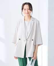 K3JGD06089 a.v.v Elmi(アー・ヴェ・ヴェ) 【低身長サイズ】ハーフスリーブダブルジャケット［接触冷感/速乾/UVカット/イージーケア］ ネイビー