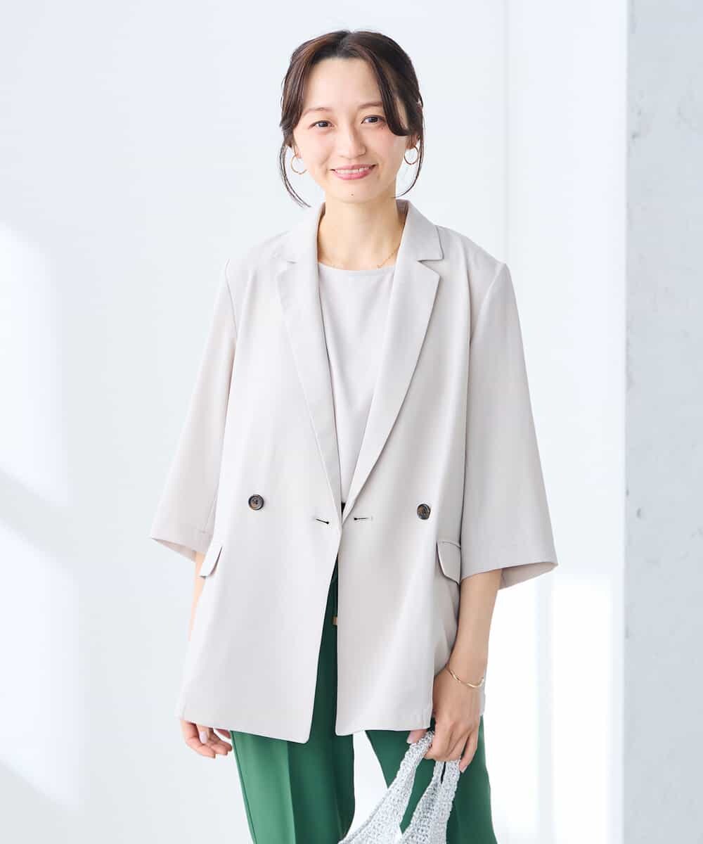 K3JGD06089 a.v.v Elmi(アー・ヴェ・ヴェ) 【低身長サイズ】ハーフスリーブダブルジャケット［接触冷感/速乾/UVカット/イージーケア］ ネイビー