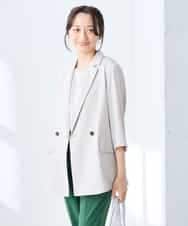 K3JGD06089 a.v.v Elmi(アー・ヴェ・ヴェ) 【低身長サイズ】ハーフスリーブダブルジャケット［接触冷感/速乾/UVカット/イージーケア］ ネイビー