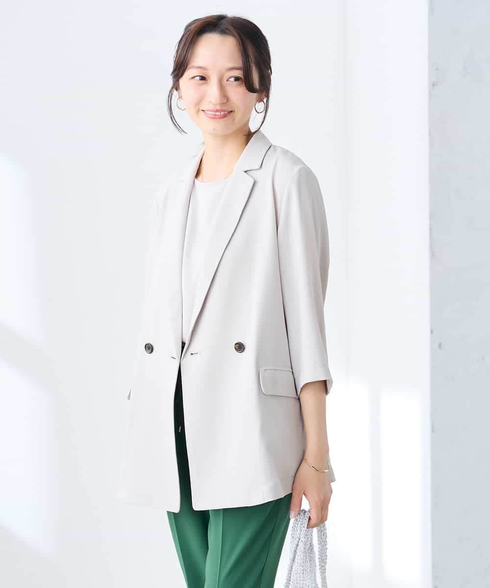 K3JGD06089 a.v.v Elmi(アー・ヴェ・ヴェ) 【低身長サイズ】ハーフスリーブダブルジャケット［接触冷感/速乾/UVカット/イージーケア］ ネイビー