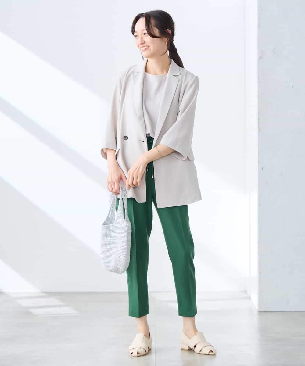 K3JGD06089 a.v.v Elmi(アー・ヴェ・ヴェ) 【低身長サイズ】ハーフスリーブダブルジャケット［接触冷感/速乾/UVカット/イージーケア］ ネイビー