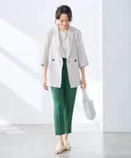 K3JGD06089 a.v.v Elmi(アー・ヴェ・ヴェ) 【低身長サイズ】ハーフスリーブダブルジャケット［接触冷感/速乾/UVカット/イージーケア］ ネイビー