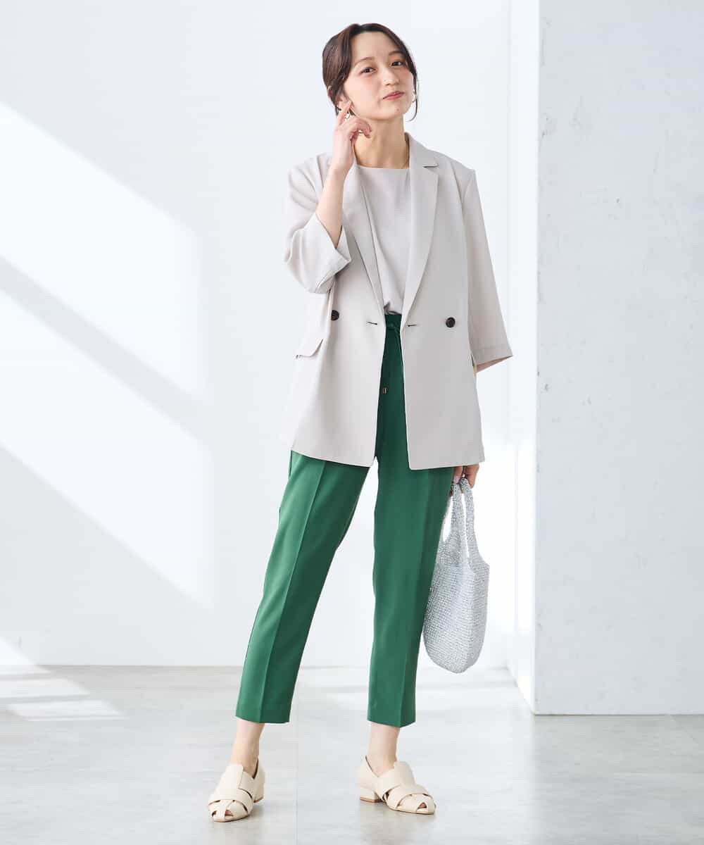 K3JGD06089 a.v.v Elmi(アー・ヴェ・ヴェ) 【低身長サイズ】ハーフスリーブダブルジャケット［接触冷感/速乾/UVカット/イージーケア］ ネイビー