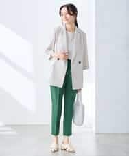 K3JGD06089 a.v.v Elmi(アー・ヴェ・ヴェ) 【低身長サイズ】ハーフスリーブダブルジャケット［接触冷感/速乾/UVカット/イージーケア］ ネイビー