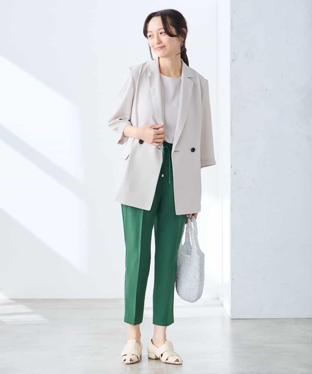 K3JGD06089 a.v.v Elmi(アー・ヴェ・ヴェ) 【低身長サイズ】ハーフスリーブダブルジャケット［接触冷感/速乾/UVカット/イージーケア］ ネイビー