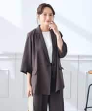 K3JGD06089 a.v.v Elmi(アー・ヴェ・ヴェ) 【低身長サイズ】ハーフスリーブダブルジャケット［接触冷感/速乾/UVカット/イージーケア］ ネイビー