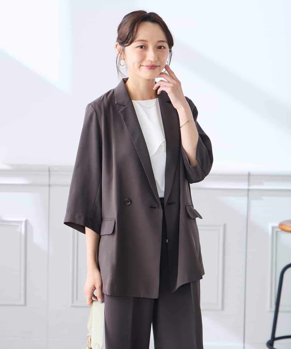 K3JGD06089 a.v.v Elmi(アー・ヴェ・ヴェ) 【低身長サイズ】ハーフスリーブダブルジャケット［接触冷感/速乾/UVカット/イージーケア］ ネイビー